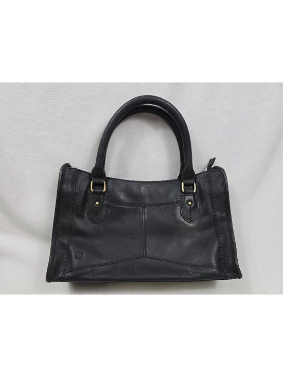 Born Handbags - Born Black Leather Handbag With Double Handles & Zipper Closure